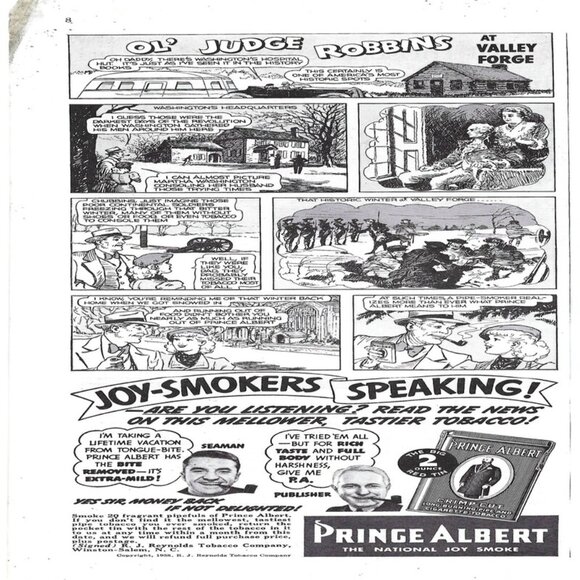 1938 Prince Albert Ol’ Judge Robbins at Valley Forge Vintage Magazine Print Ad - Picture 1 of 1